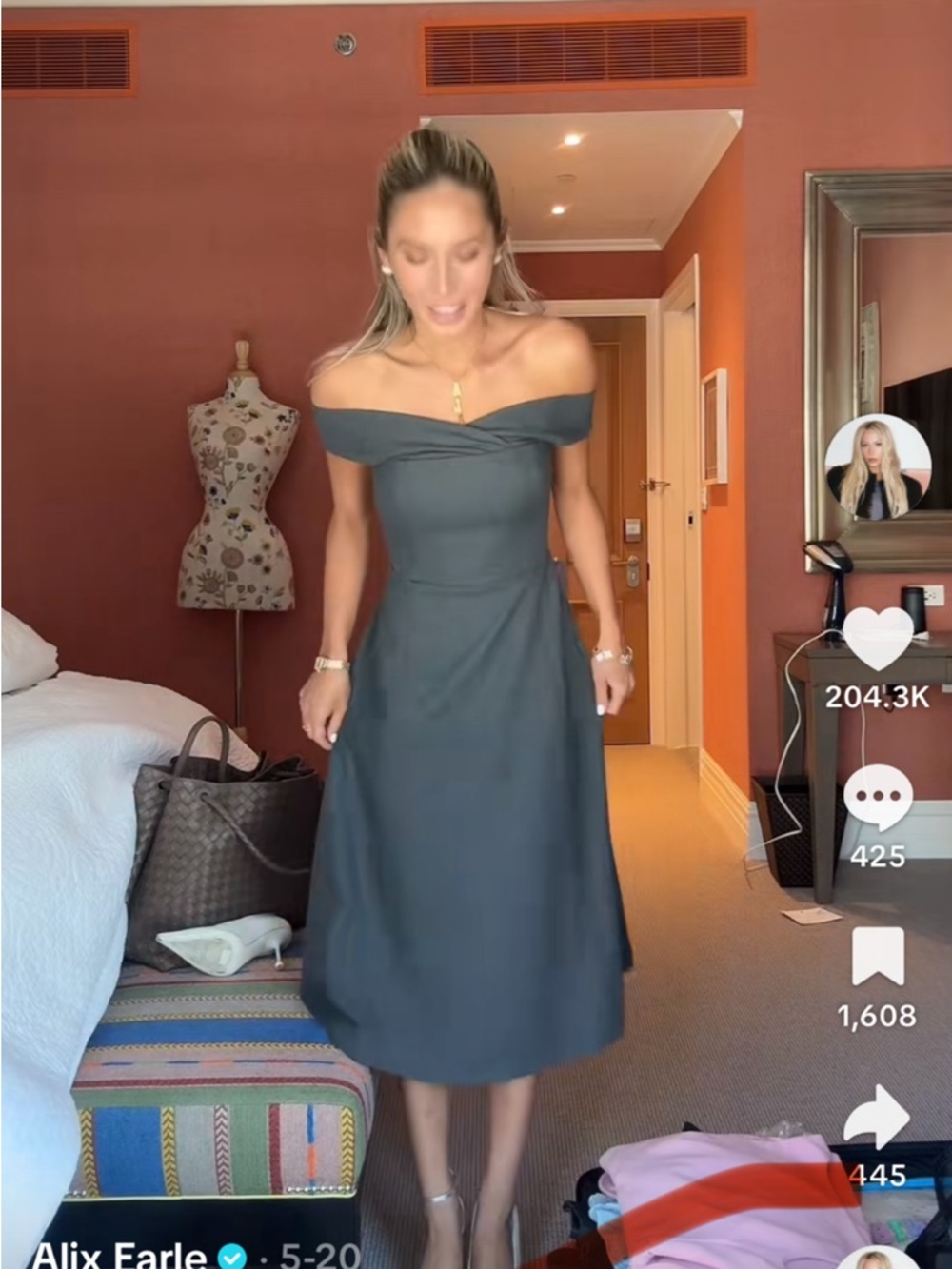 Aritzia Victoire Off-Shoulder Charcoal A-Line Dress - Picture 4 of 7